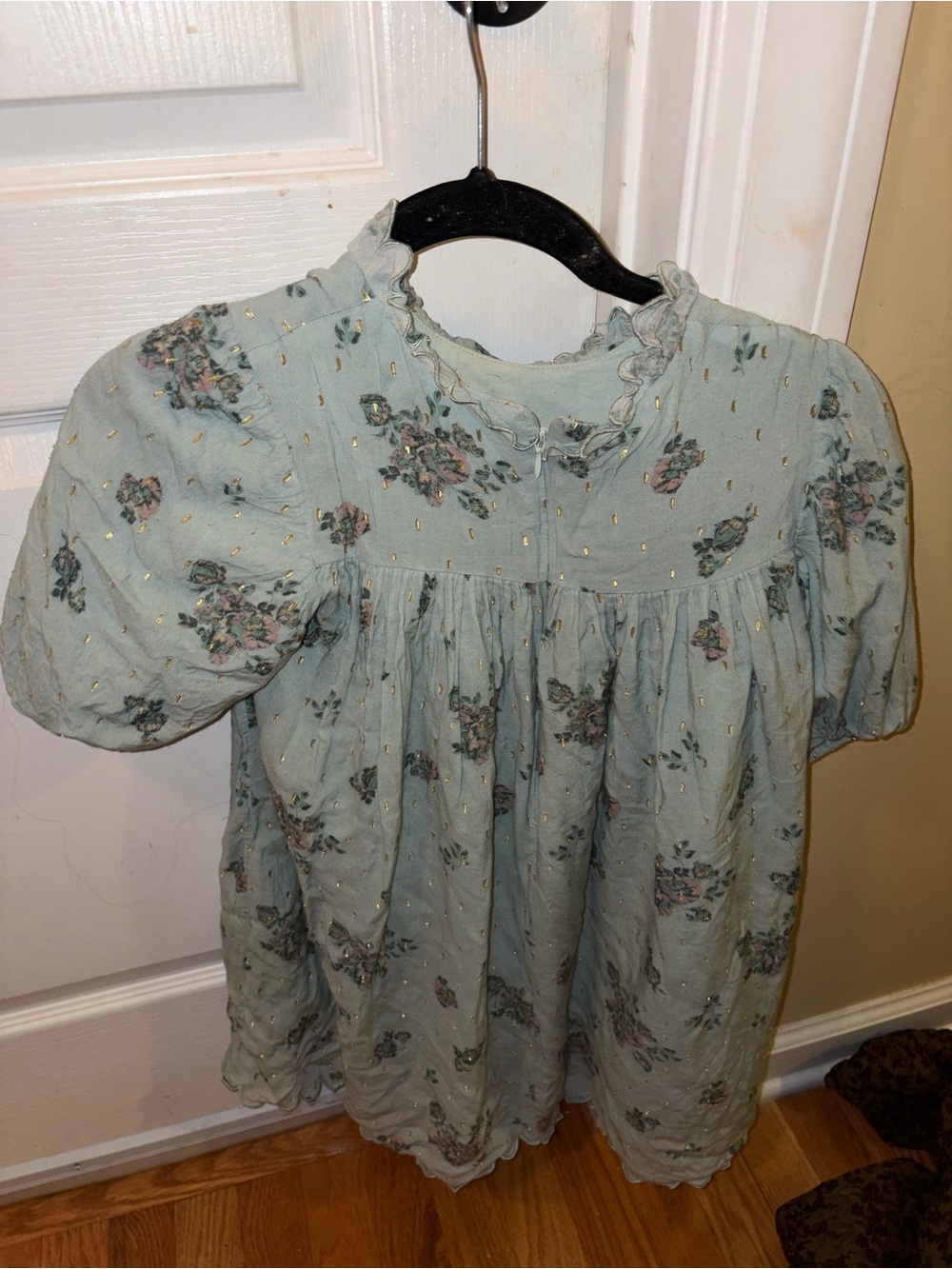 Girls' Light Blue Floral Ruffle-Neck Tunic Dress